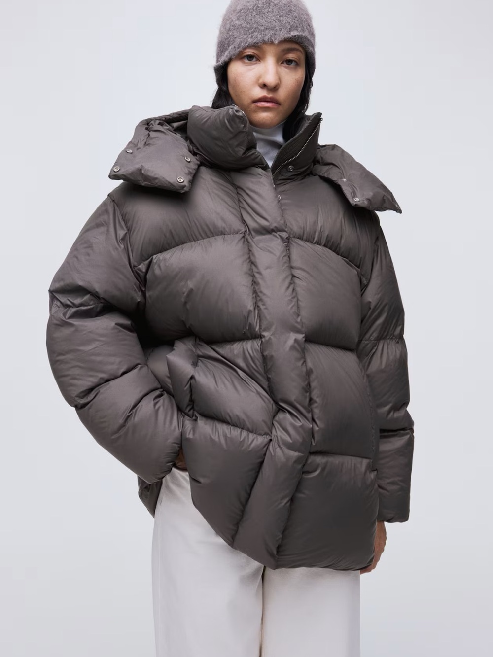 Oversized Quilted Puffer Jacket in Dark Taupe NWT SZ XS